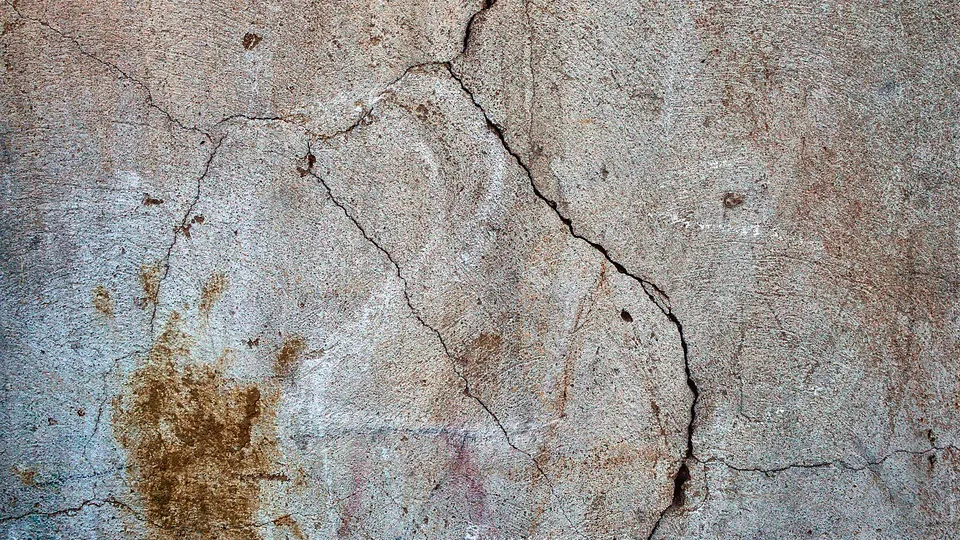 Plaster wall with a long branching crack