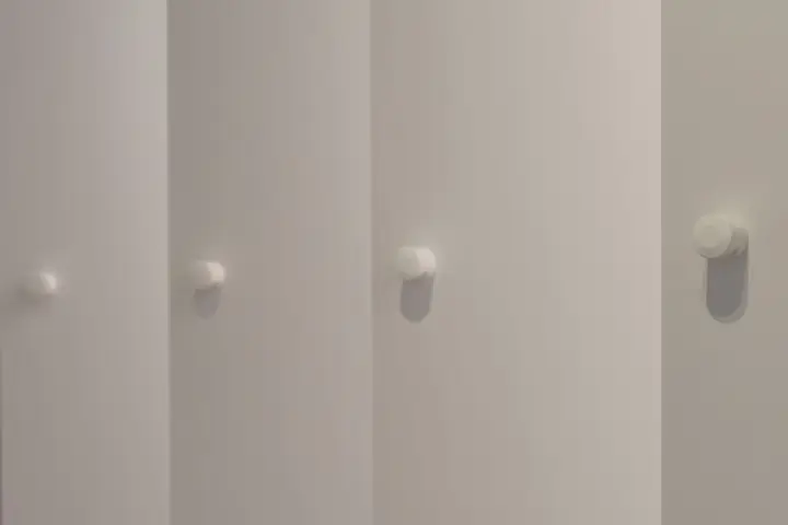 White closet doors with small round knobs