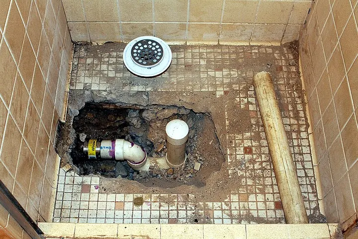 Shower drain during tile work